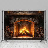 Aperturee - Aperturee Warm Brick Fireplace Wood Pile Photography Backdrop
